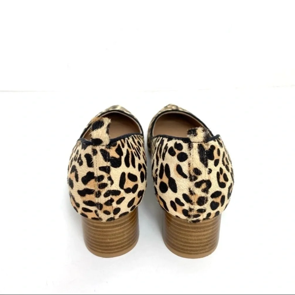 ANTHROPOLOGIE Beatriz Leopard Calfskin Pointed toe Block Heel Pumps in Beige